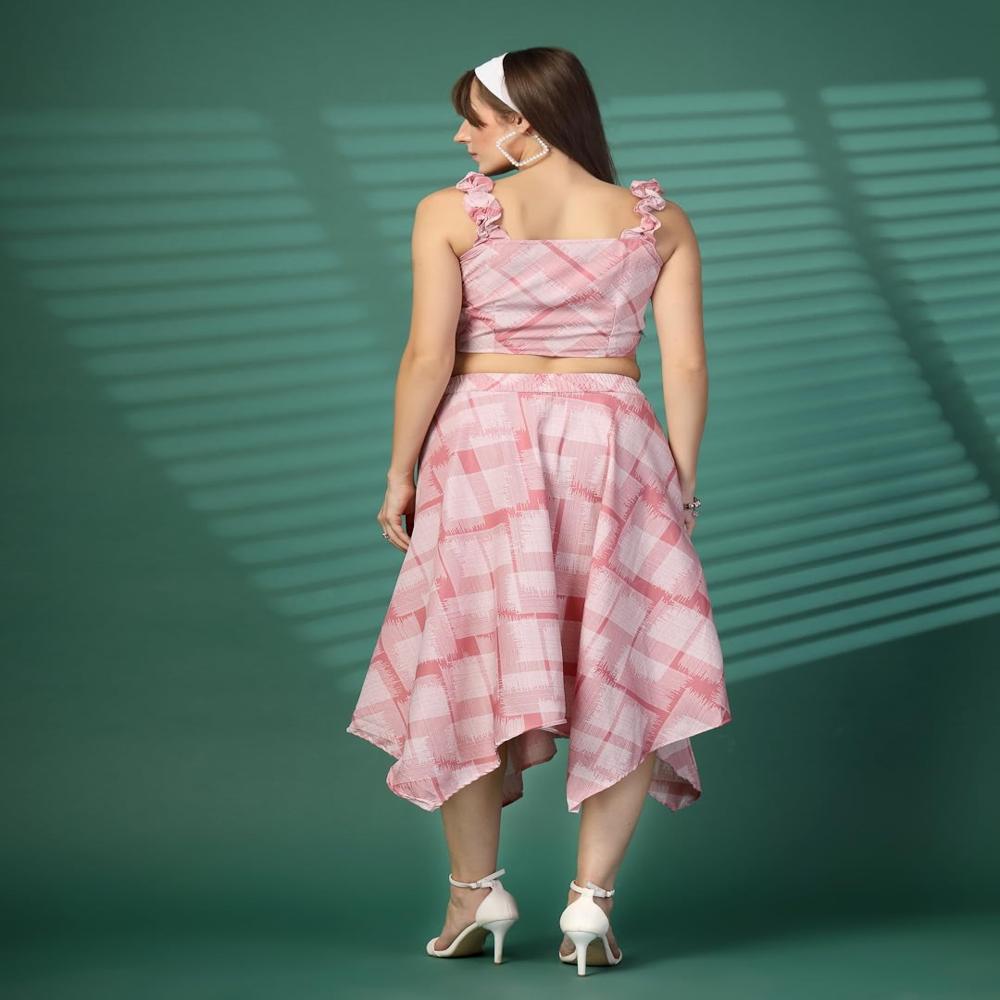 Crepe Top and Skirt , Pink