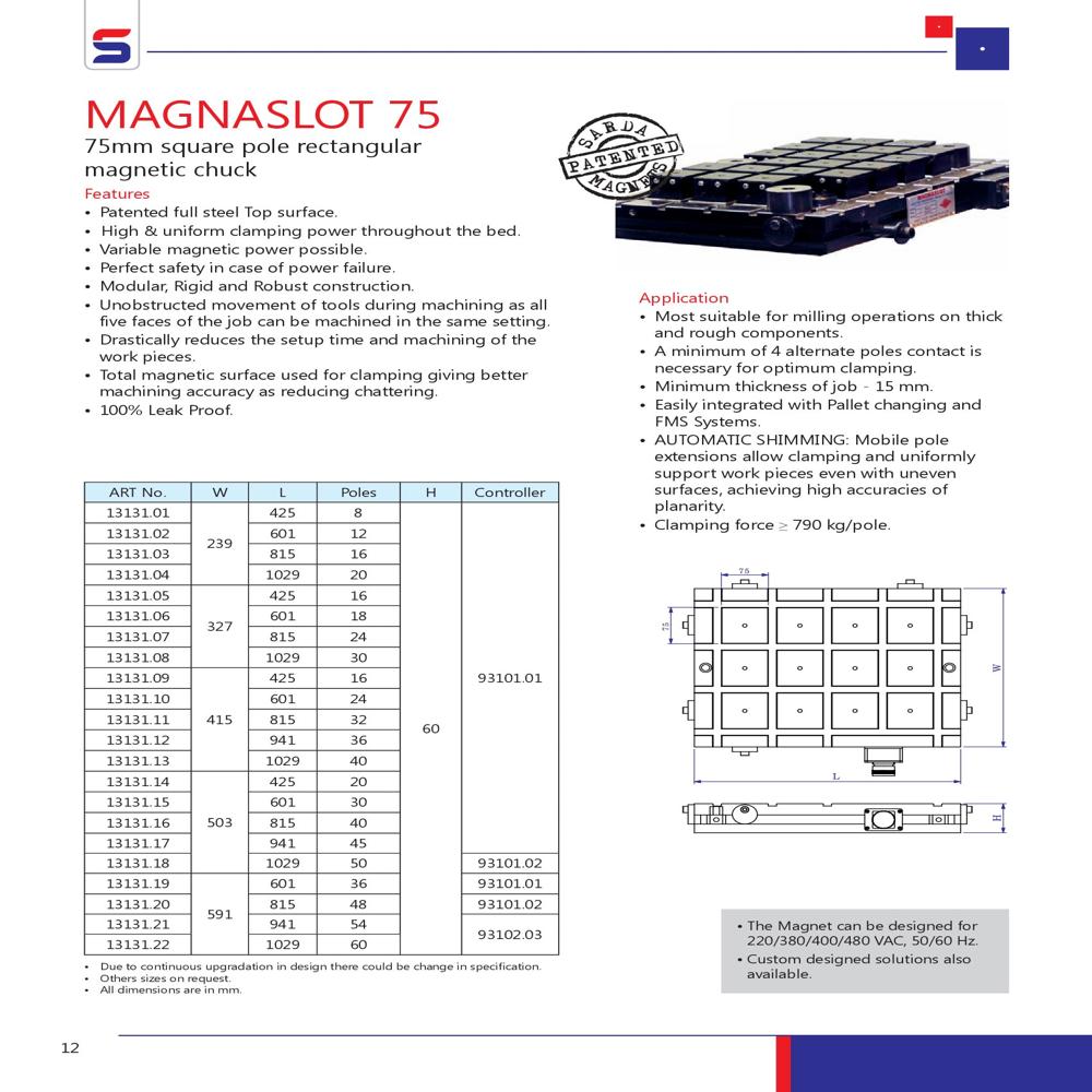 Magnaslot-75 Square Pole Rectangular Magnetic Chuck 75mm