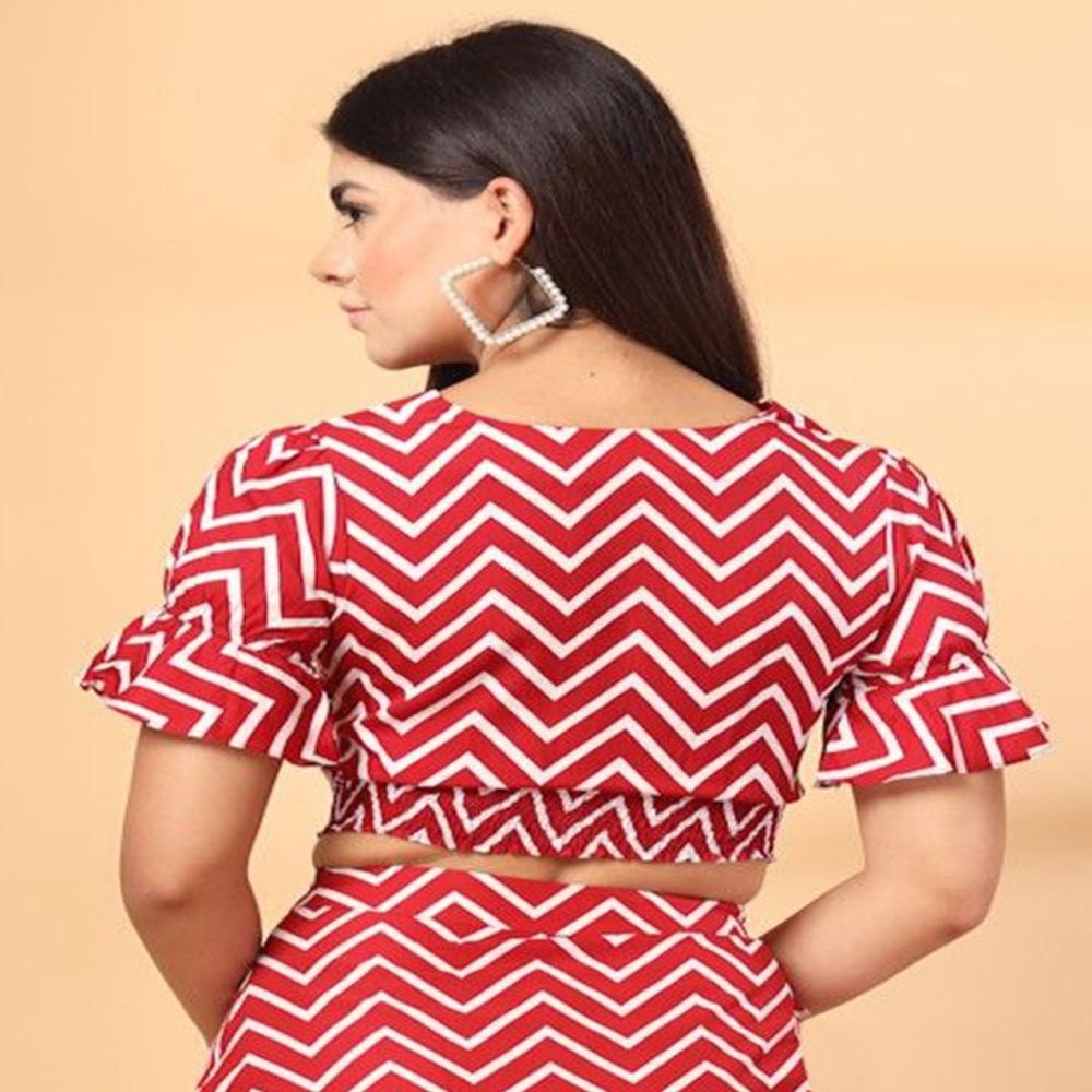 Printed Flutter Sleeve Crepe Crop Top