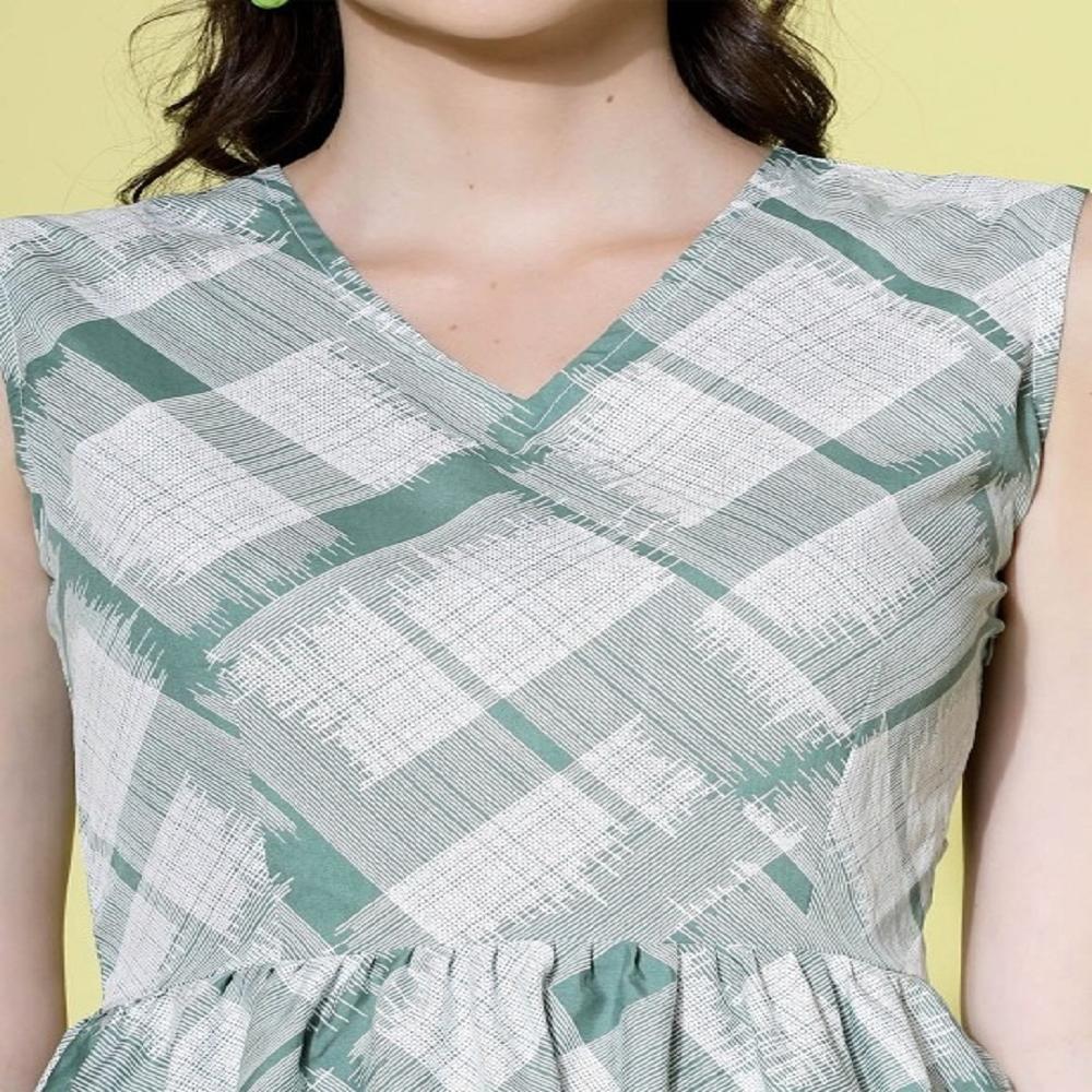 Women Geometric Checked V-Neck Fit & Flare Dress