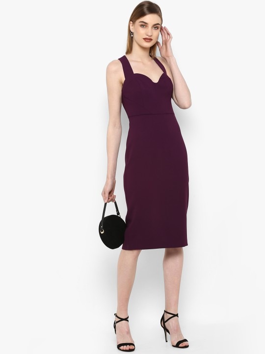Women Purple Solid Sheath Dress - Color: Wine