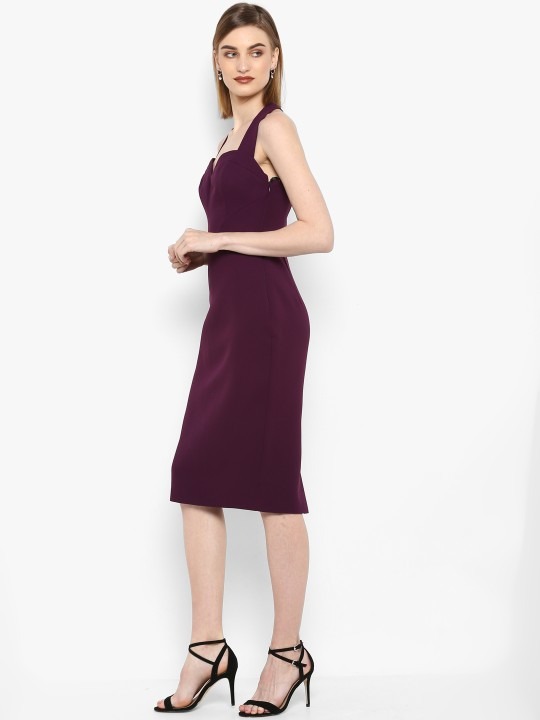 Women Purple Solid Sheath Dress - Color: Wine