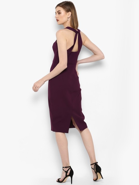 Women Purple Solid Sheath Dress - Color: Wine