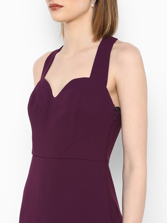 Women Purple Solid Sheath Dress - Color: Wine
