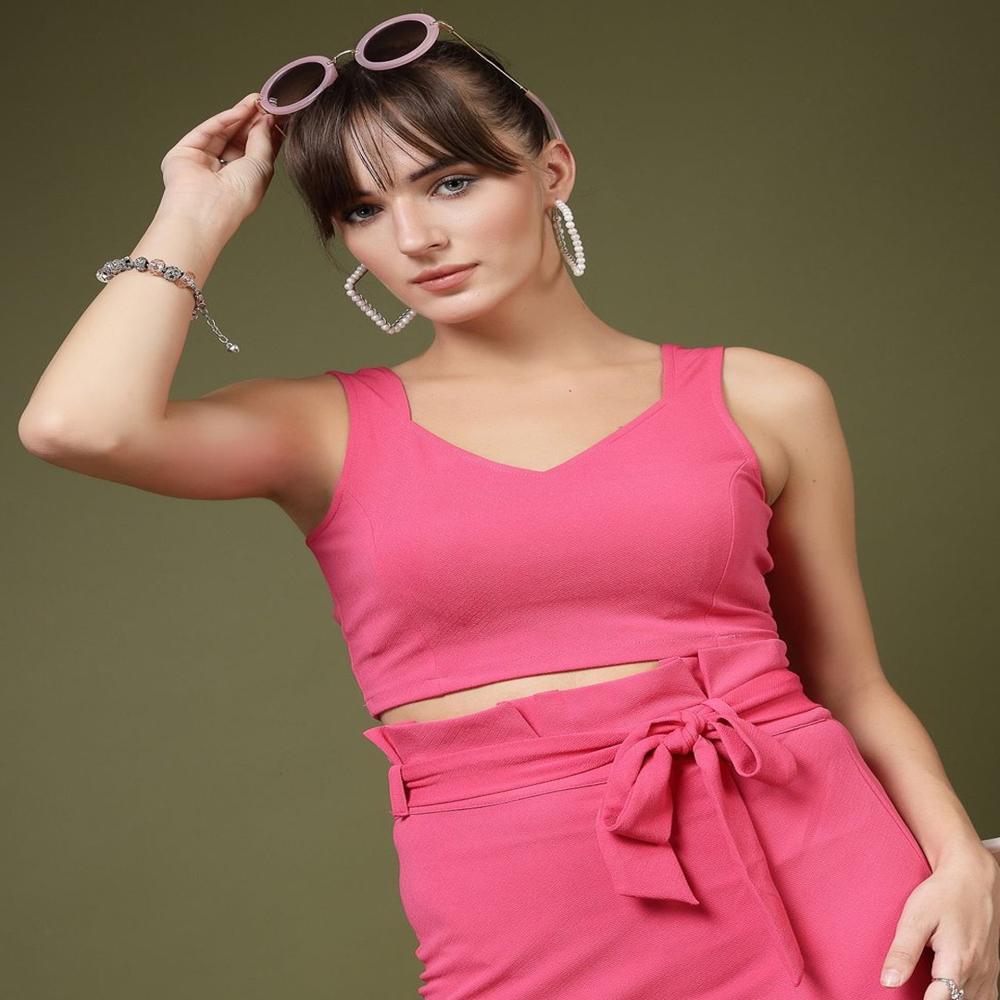 Sweetheart Neck Crop Top - Color: Pink