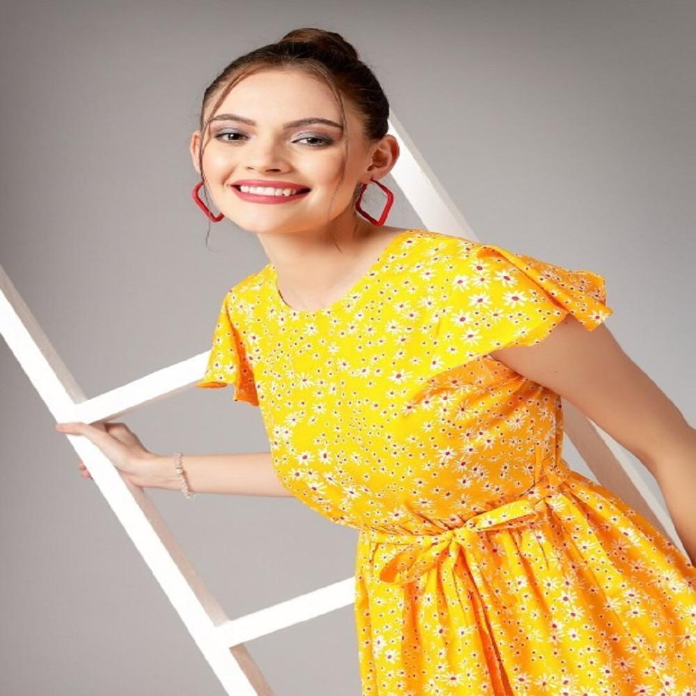 Floral Printed Crepe Fit & Flare Dress