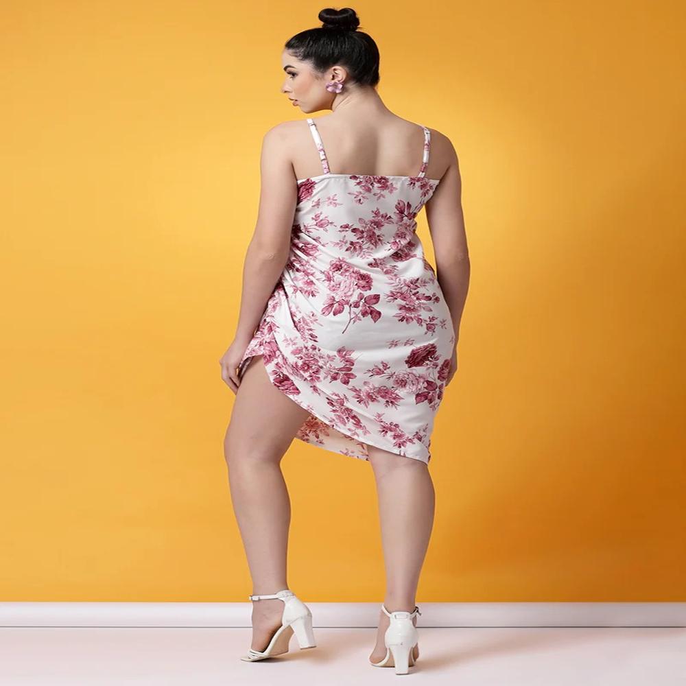 White And Maroon Floral Printed Crepe Mini Dress