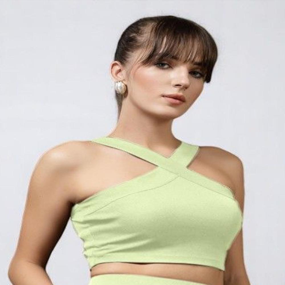Cross Shoulder Straps Crop Top - Color: Green