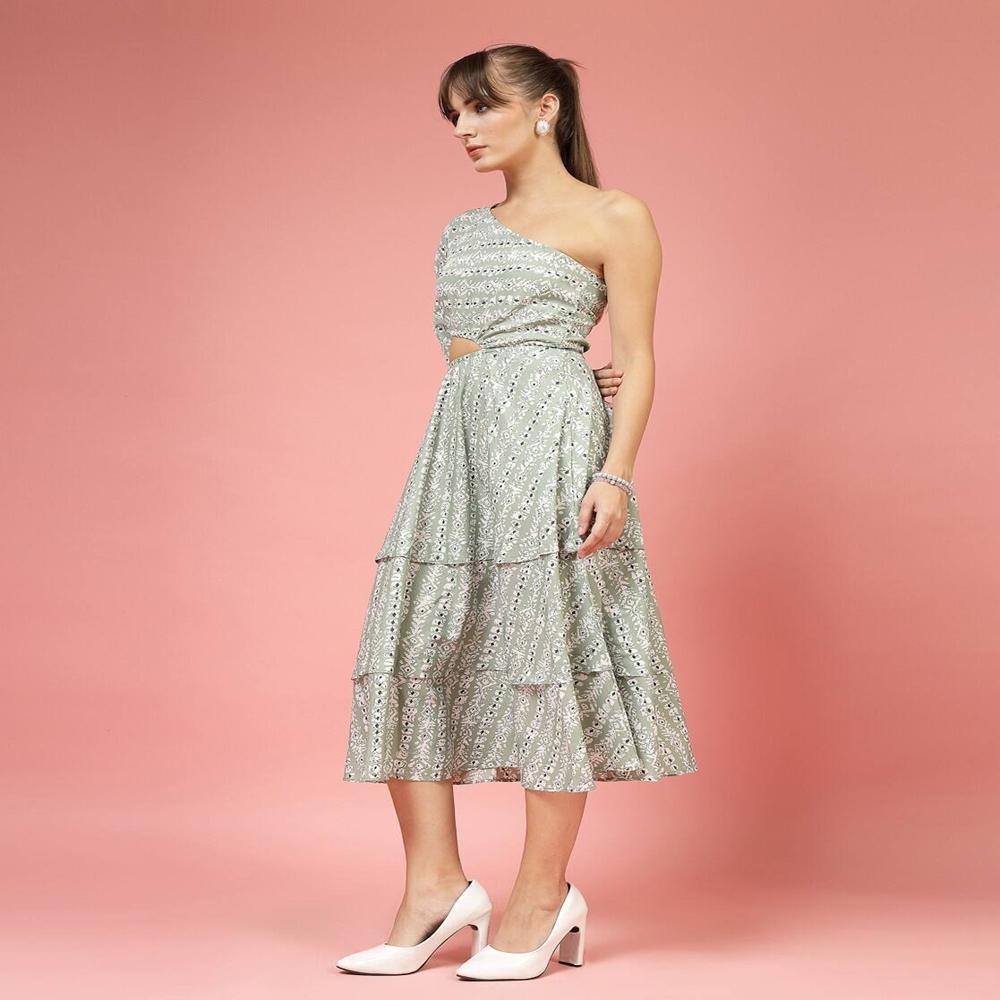 Women Floral Dress - Color: Grey