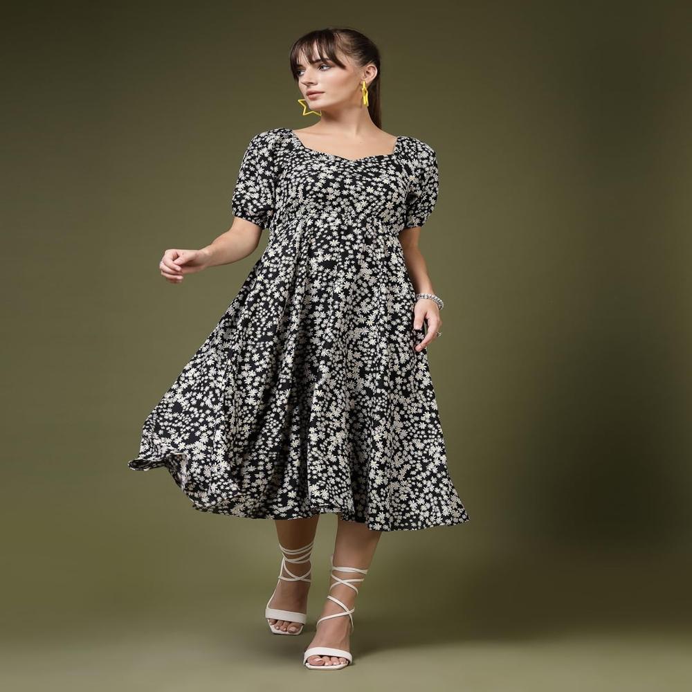 Women Flare Dress - Color: Black