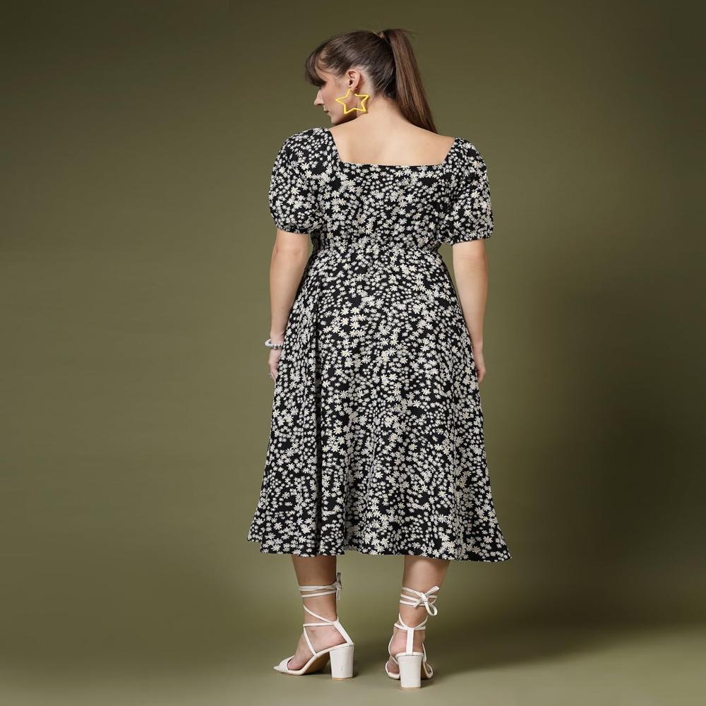 Women Flare Dress - Color: Black