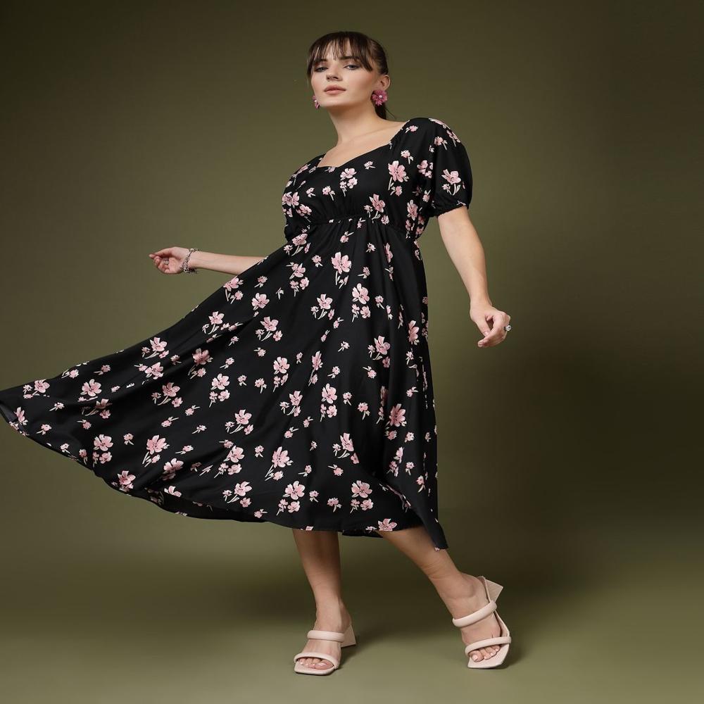 Floral Printed Puff Sleeve Maxi Dress
