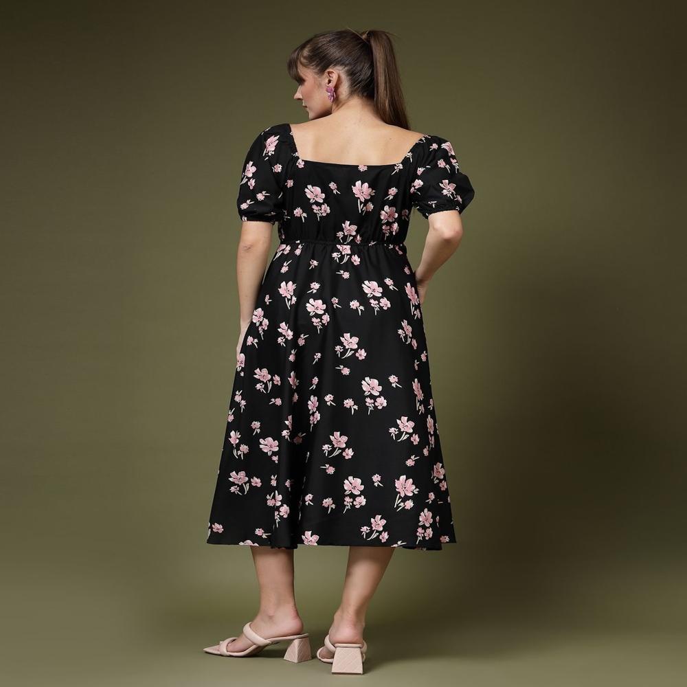Floral Printed Puff Sleeve Maxi Dress