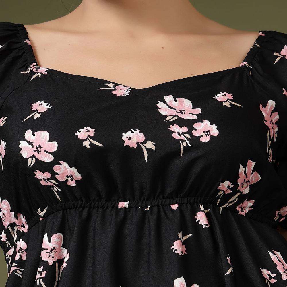 Floral Printed Puff Sleeve Maxi Dress