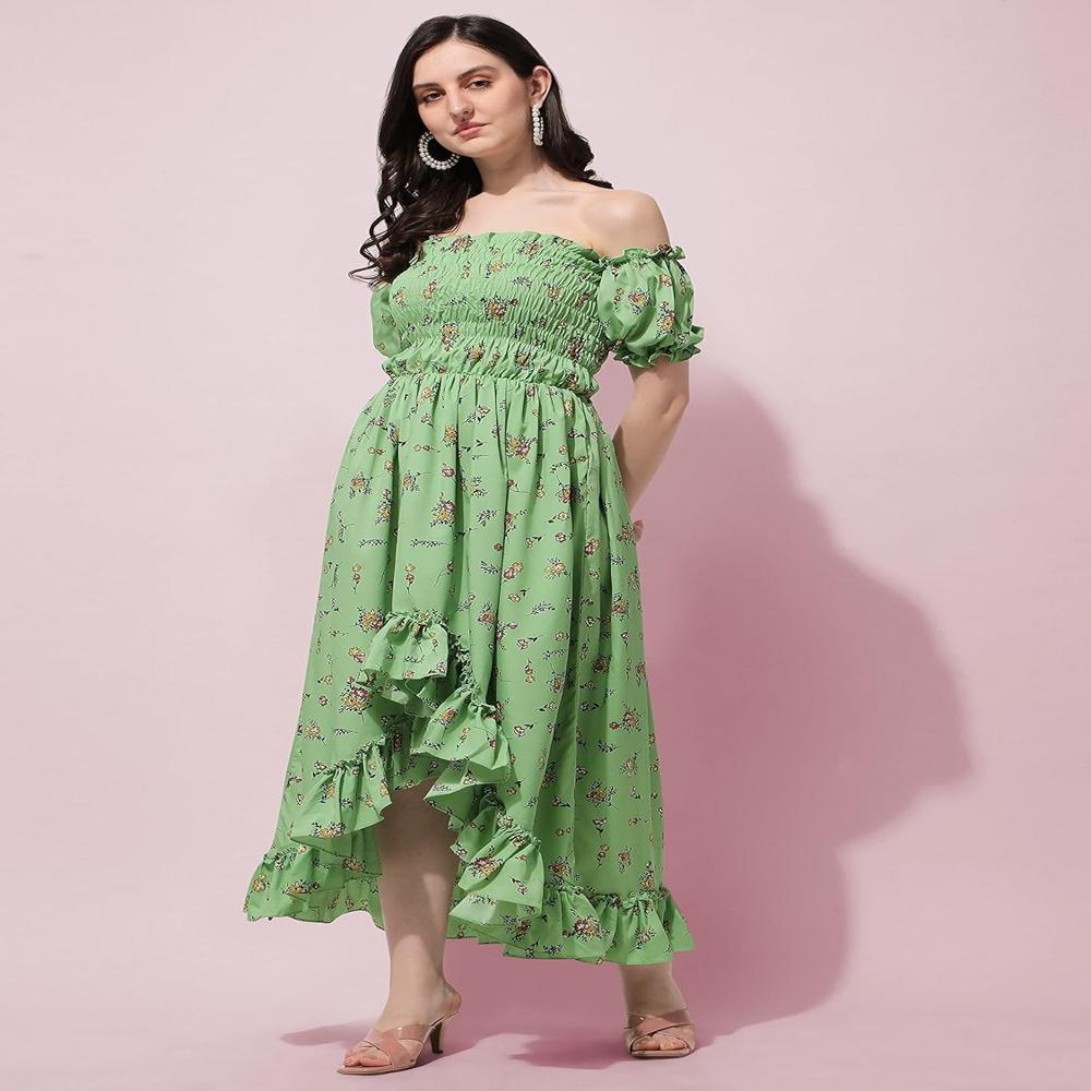 Off Shoulder Dress - Color: Green