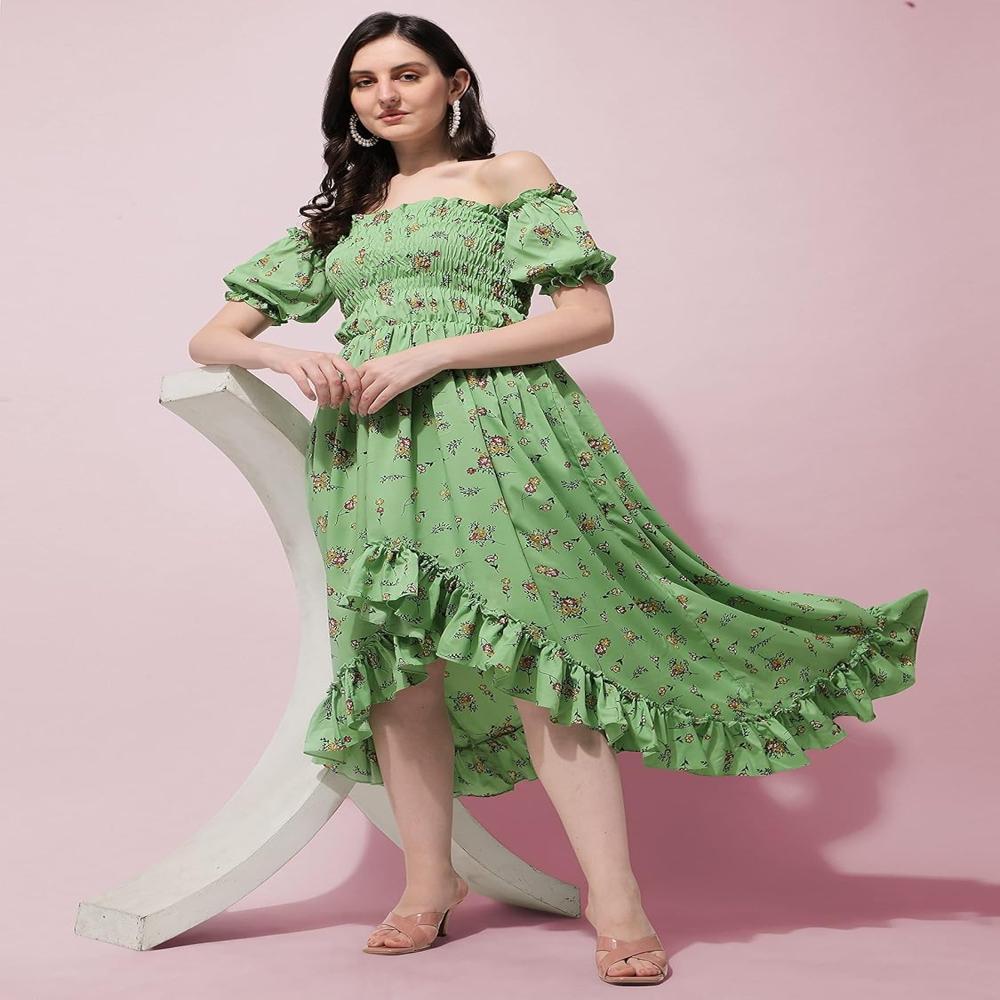 Off Shoulder Dress - Color: Green