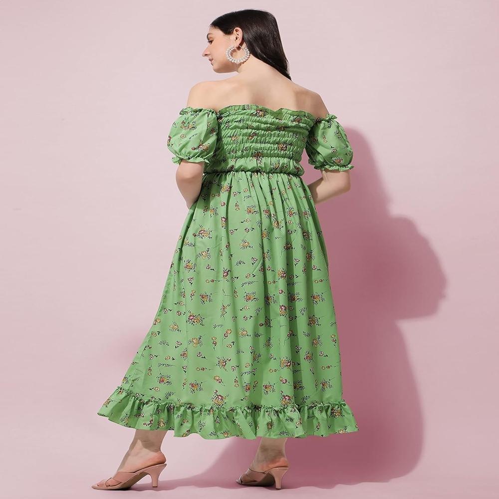 Off Shoulder Dress - Color: Green