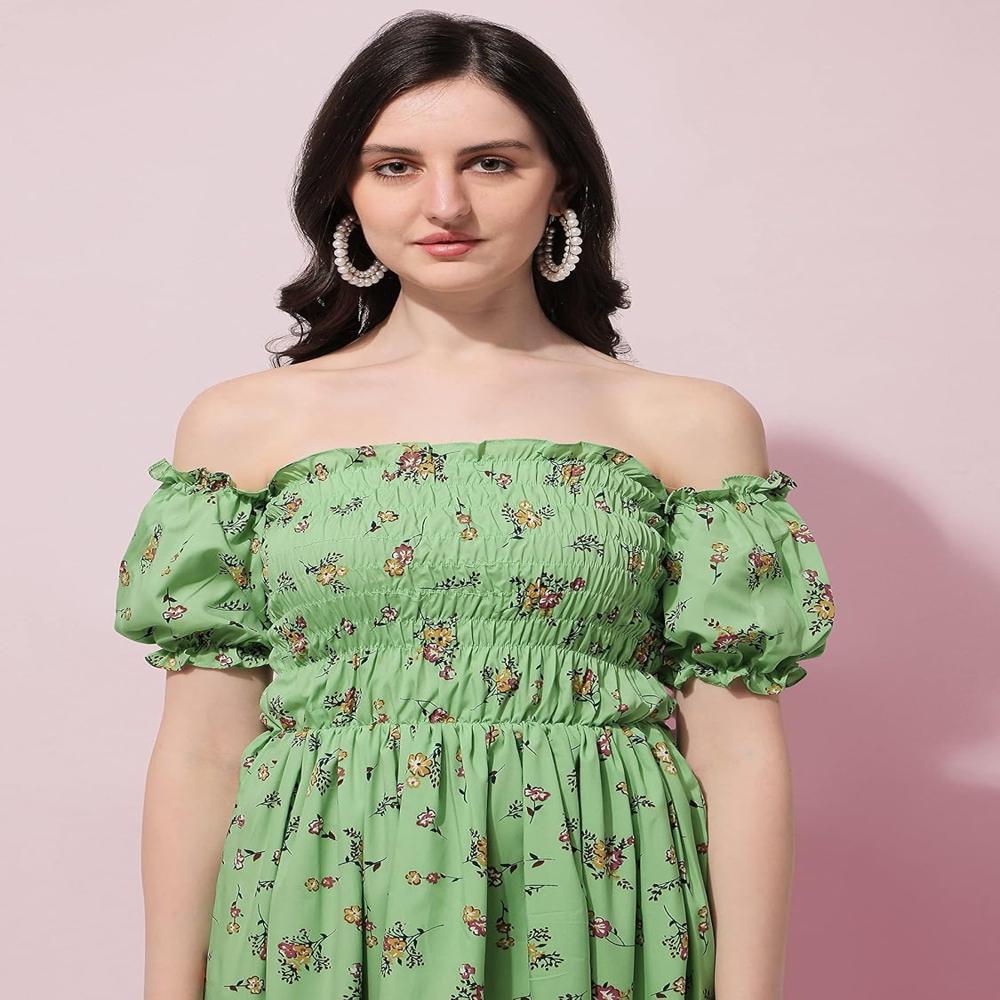 Off Shoulder Dress - Color: Green