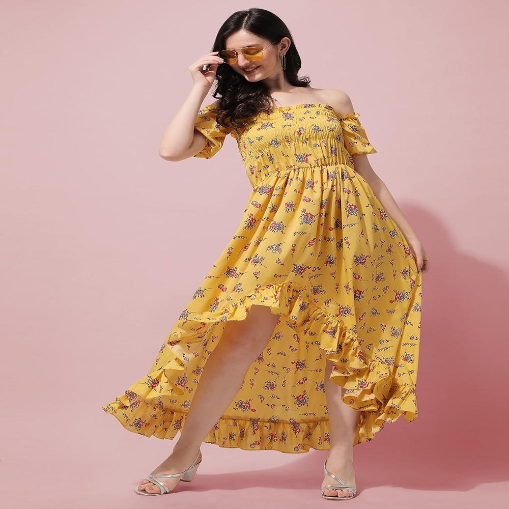 Off Shoulder Dress - Color: Yellow