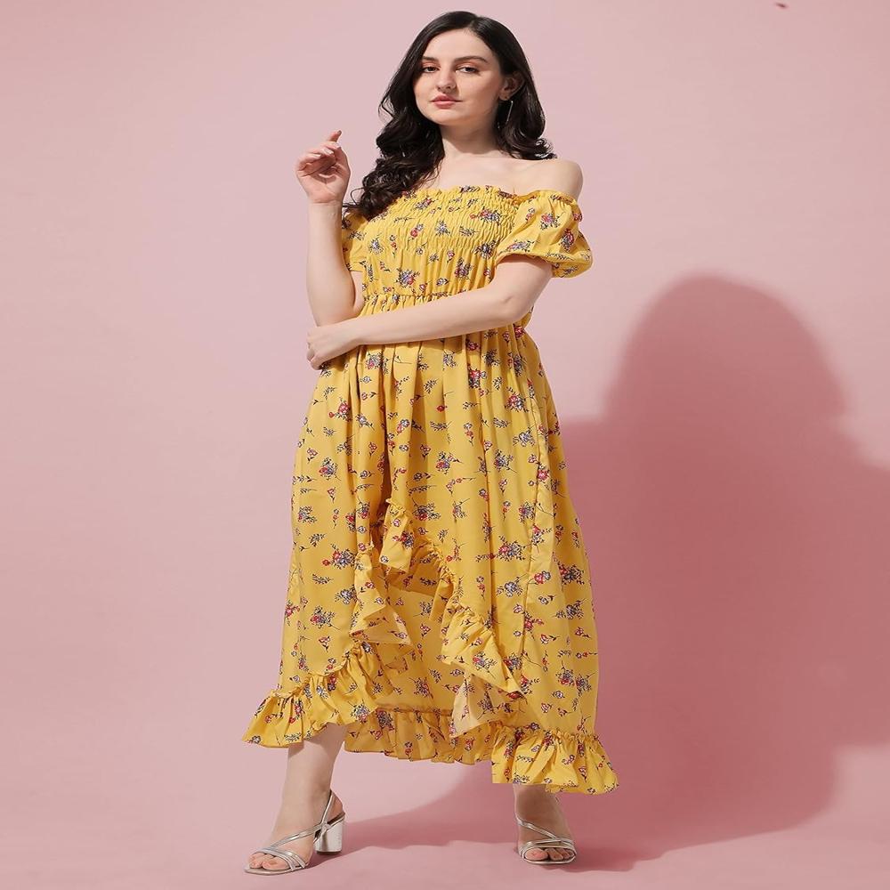 Off Shoulder Dress - Color: Yellow