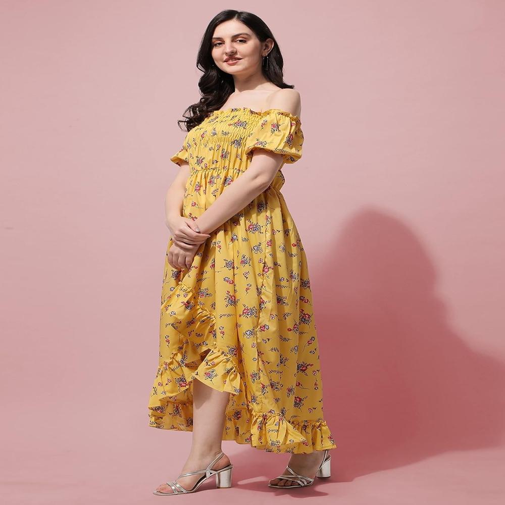 Off Shoulder Dress - Color: Yellow