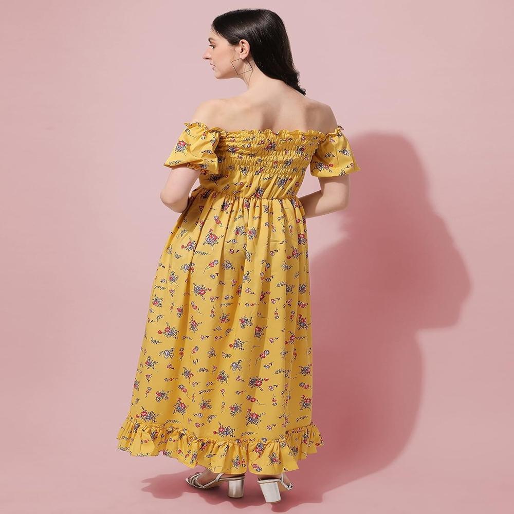 Off Shoulder Dress - Color: Yellow