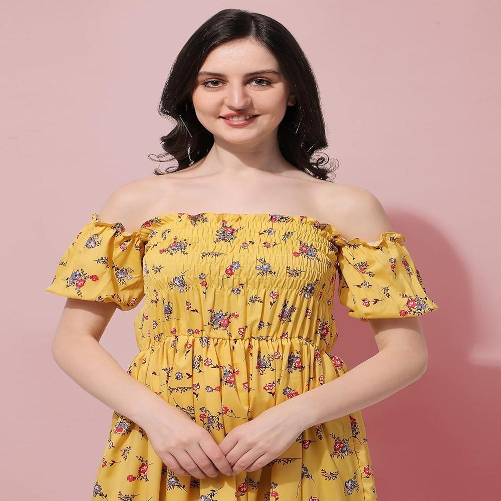 Off Shoulder Dress - Color: Yellow
