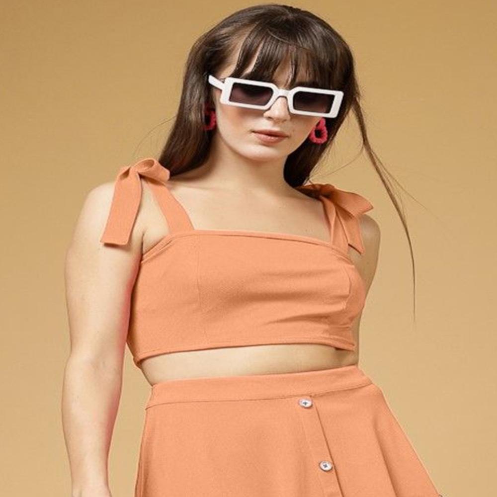 Yellow Party Wear Square Neck Sleeveless Crop Top - Ethnic Region: Indian