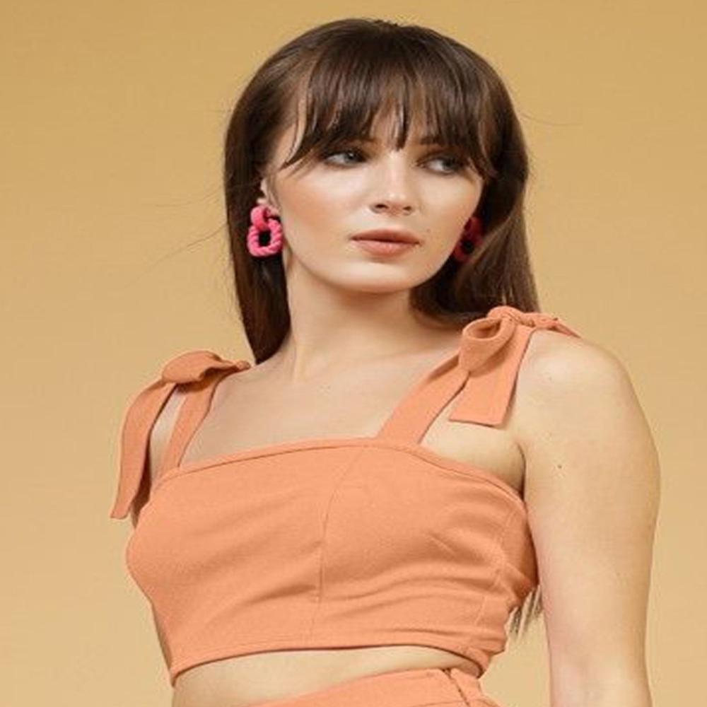 Yellow Party wear Square Neck Sleeveless Crop Top