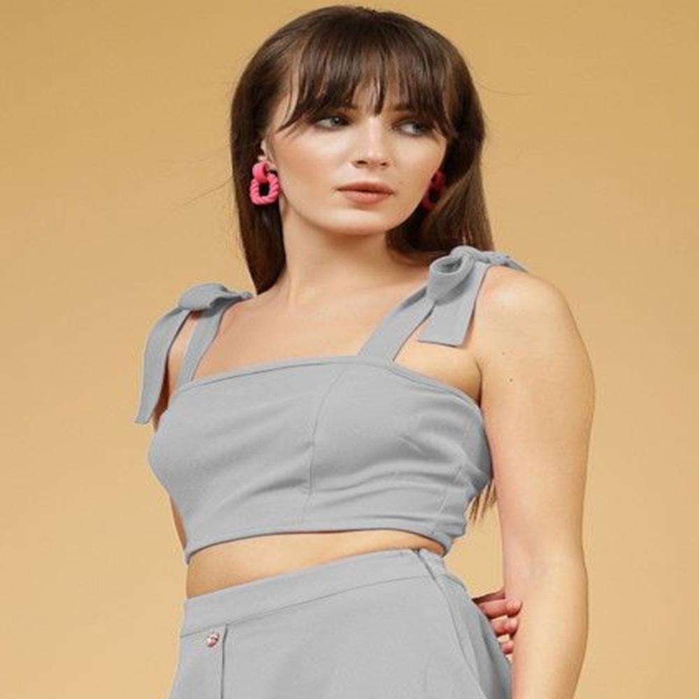 Square Neck Crop Top - Color: Grey