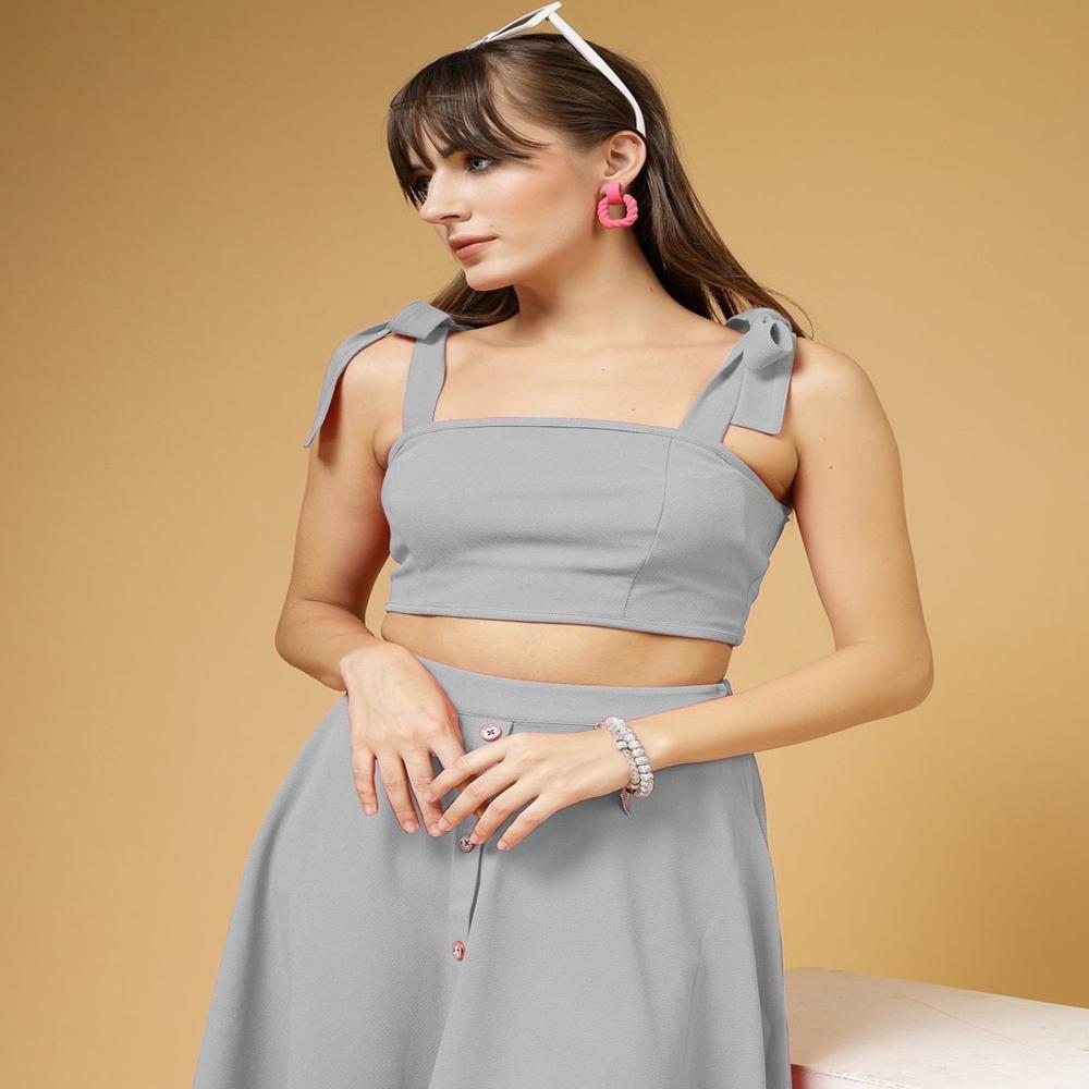 Square Neck Crop Top - Color: Grey