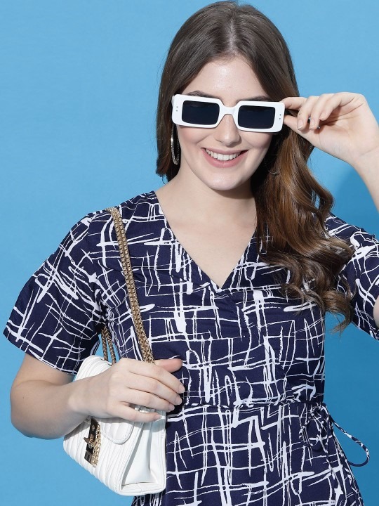 Women Abstract Printed V-Neck Wrap Dress