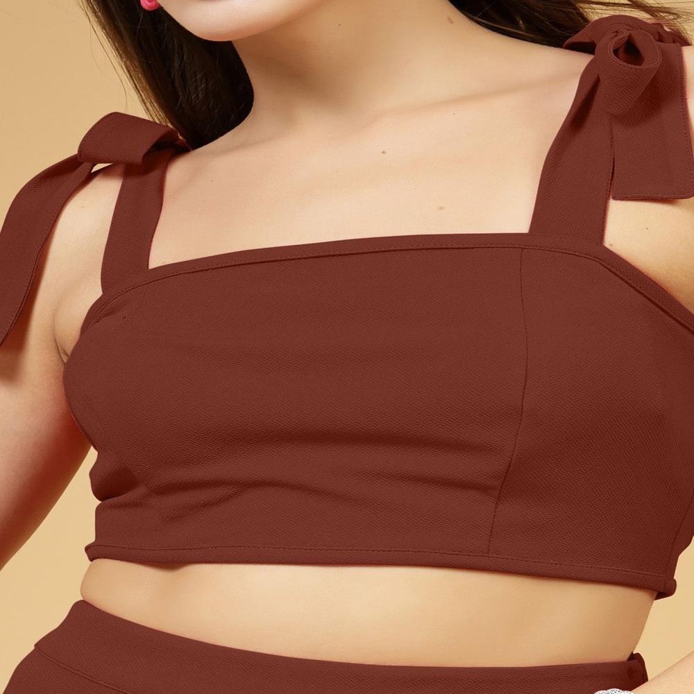 Shoulder Straps Crop Top - Color: Coffe