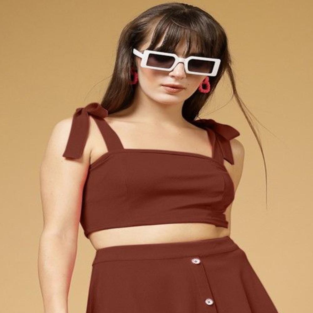 Shoulder Straps Crop Top - Color: Coffe