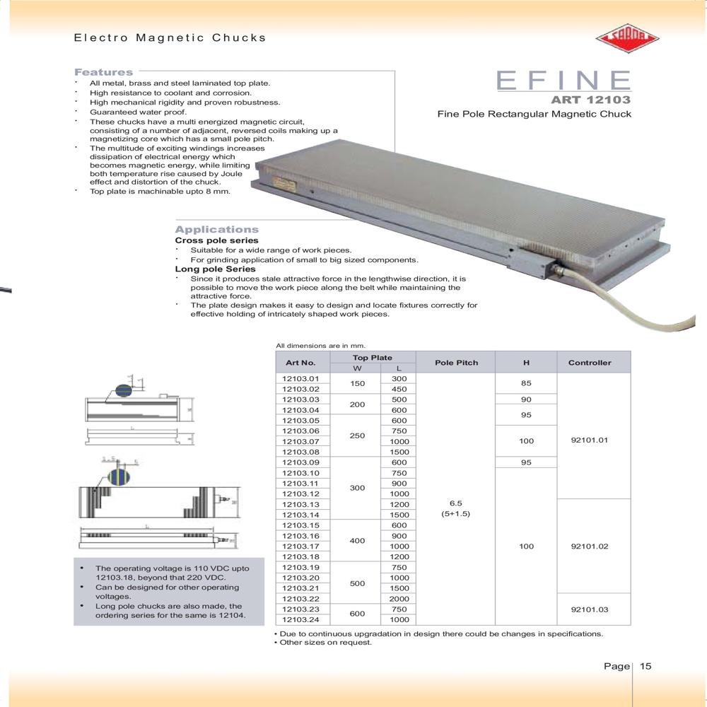 EFINE Fine Pole Rectangular Magnetic Chuck