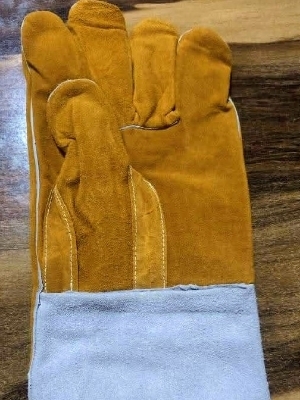 Leather welding gloves yellow with lining