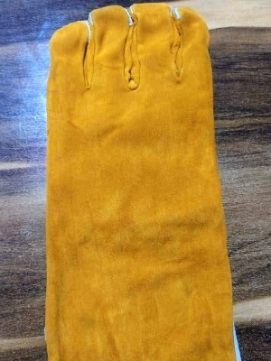 Welding Hand Gloves leather yellow with lining