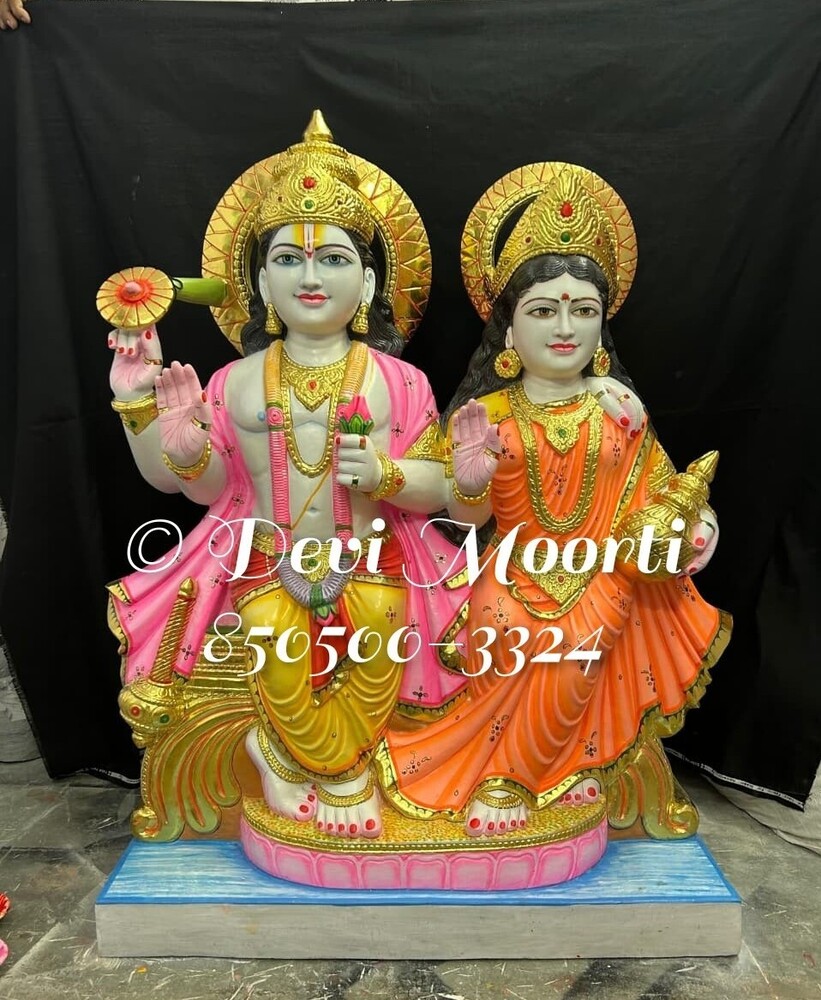 White Marble Laxmi Narayan Statue - Handcrafted Hindu Goddess Idol for Home & Temple Decor