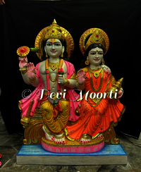 White Marble Laxmi Narayan Statue - Handcrafted Hindu Goddess Idol For Home & Temple Decor - Height: 30 Inch Inch (in)