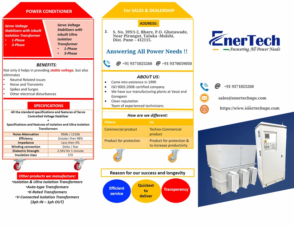 Enertech 5kvasingle Phase Air Cooled Servo Stabilizer, 170 V - 270 V - Efficiency: 99.5%