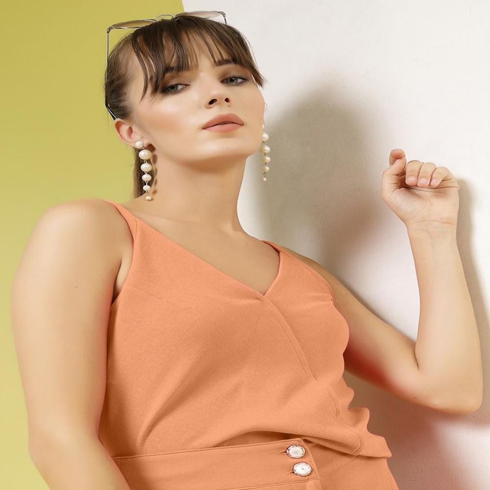 Wrap Crop Top - Color: Light Orange