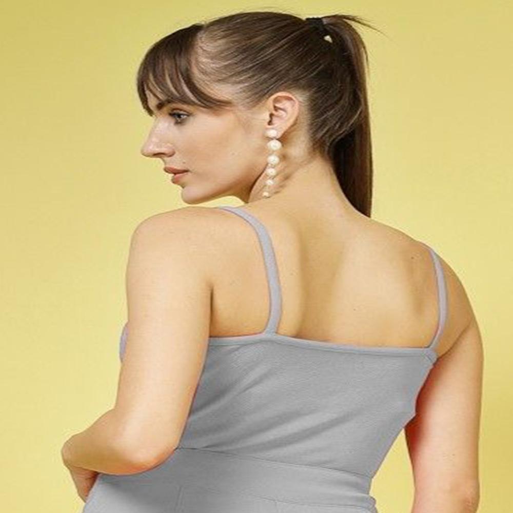 Solid V-neck Sleeveless Crop Top - Color: Grey