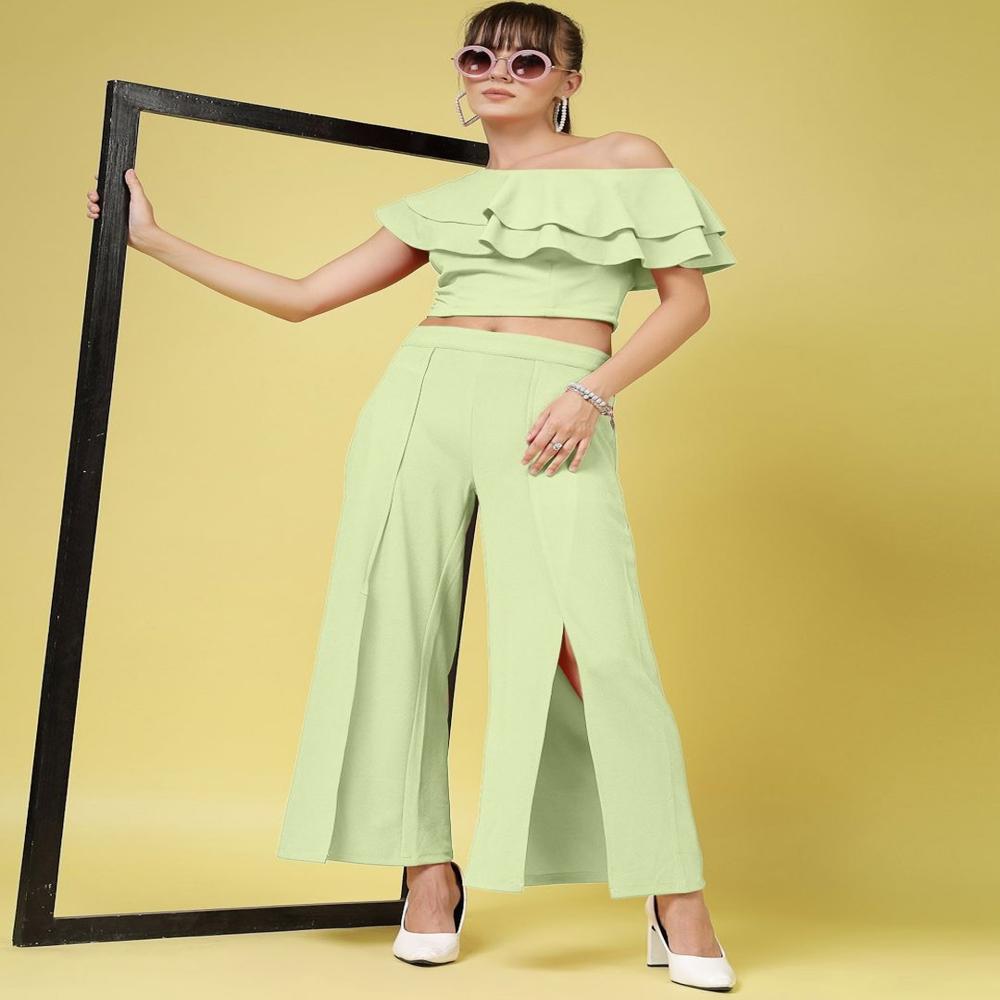 One Shoulder Layered Crop Top - Color: Green