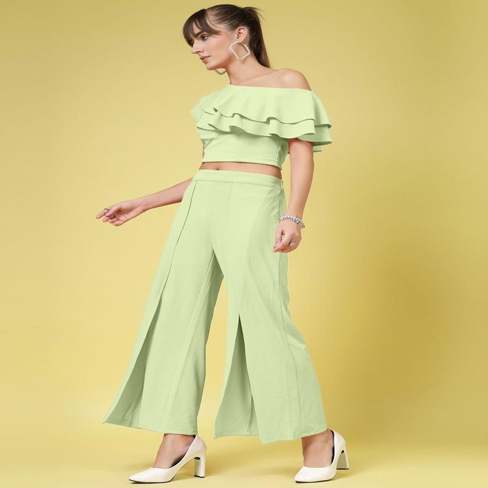 One Shoulder Layered Crop Top - Color: Green