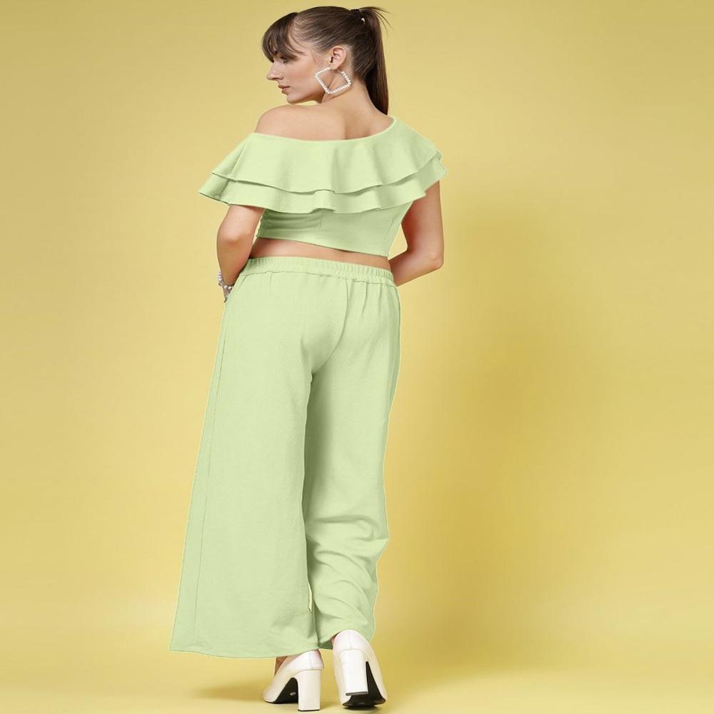 One Shoulder Layered Crop Top - Color: Green