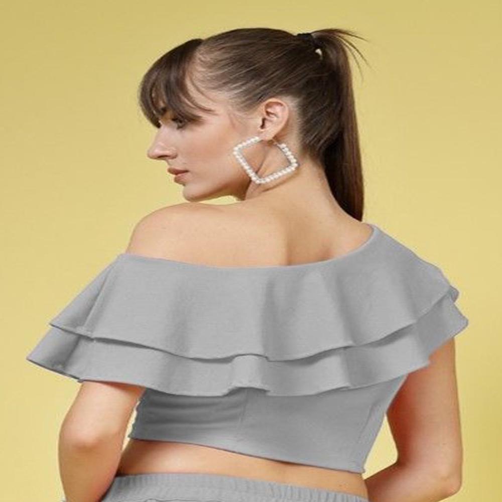 One Shoulder Layered Crop Top , Flared Sleeve