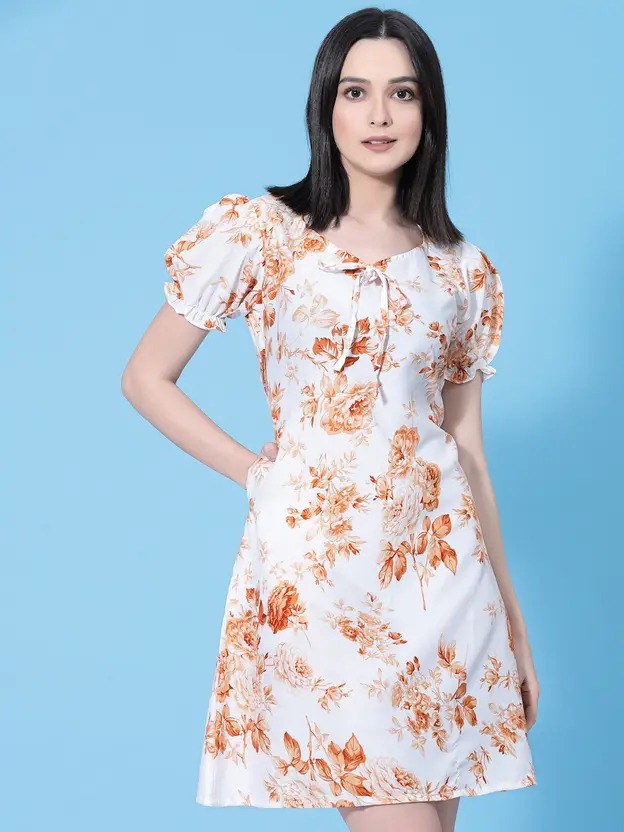 Women Fit and Flare White Above Knee/Mid Thigh Length Dress