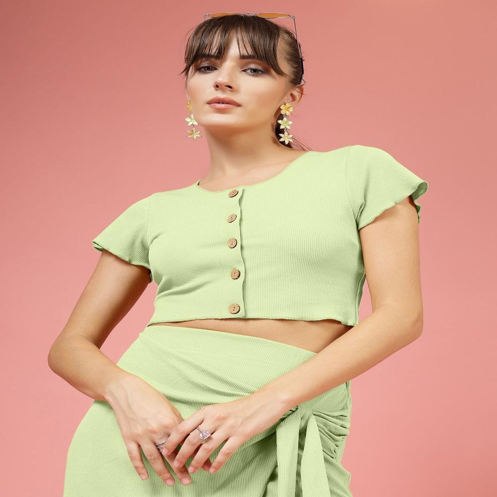 Ribbed Fitted Crop Top - Color: Green