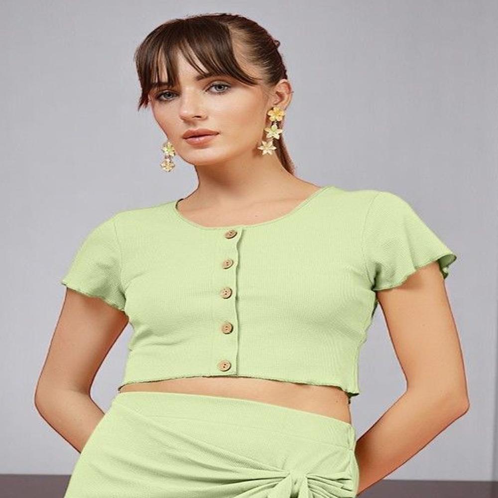 Ribbed Fitted Crop Top - Color: Green
