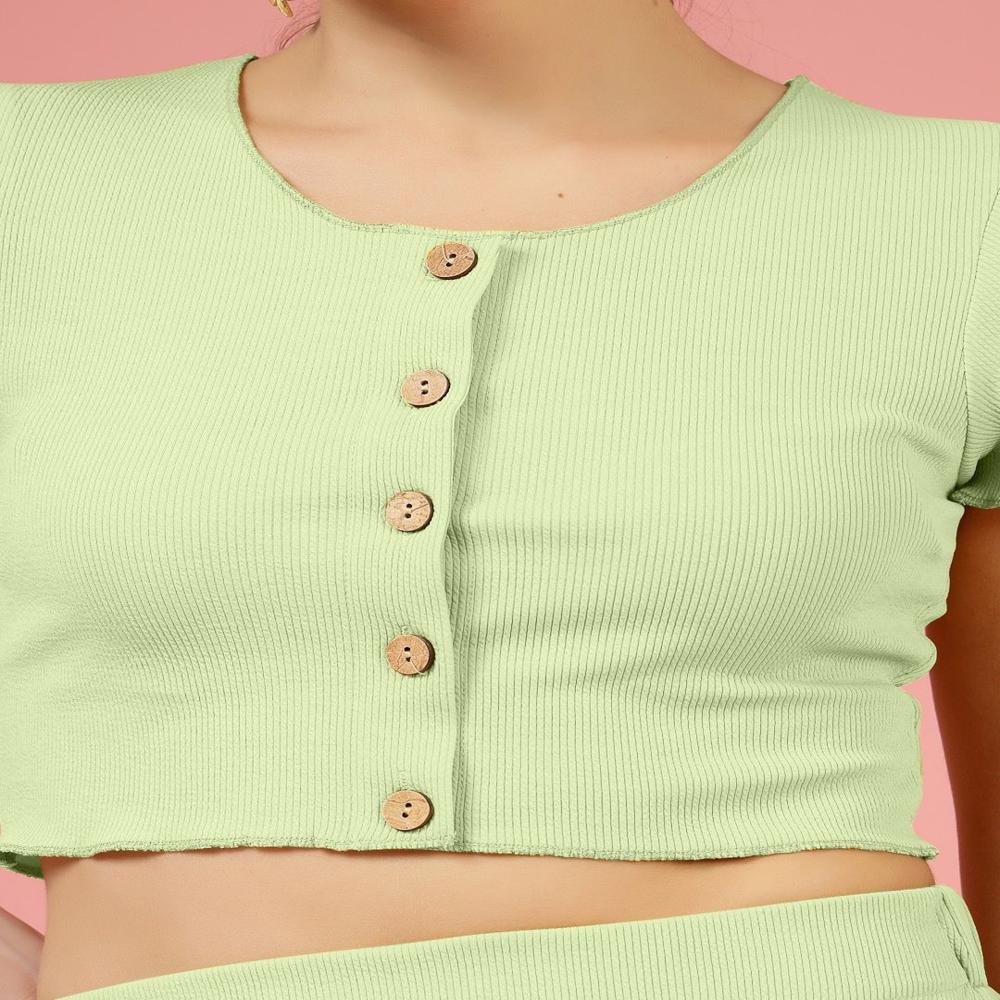 Ribbed Fitted Crop Top - Color: Green